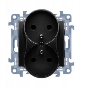 SIMON 10 gniazdo podwójne z uziemieniem CZARNY MAT