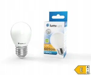 Żarówka LED kulka G45 E27 5,5W 360st. MILK ciepła